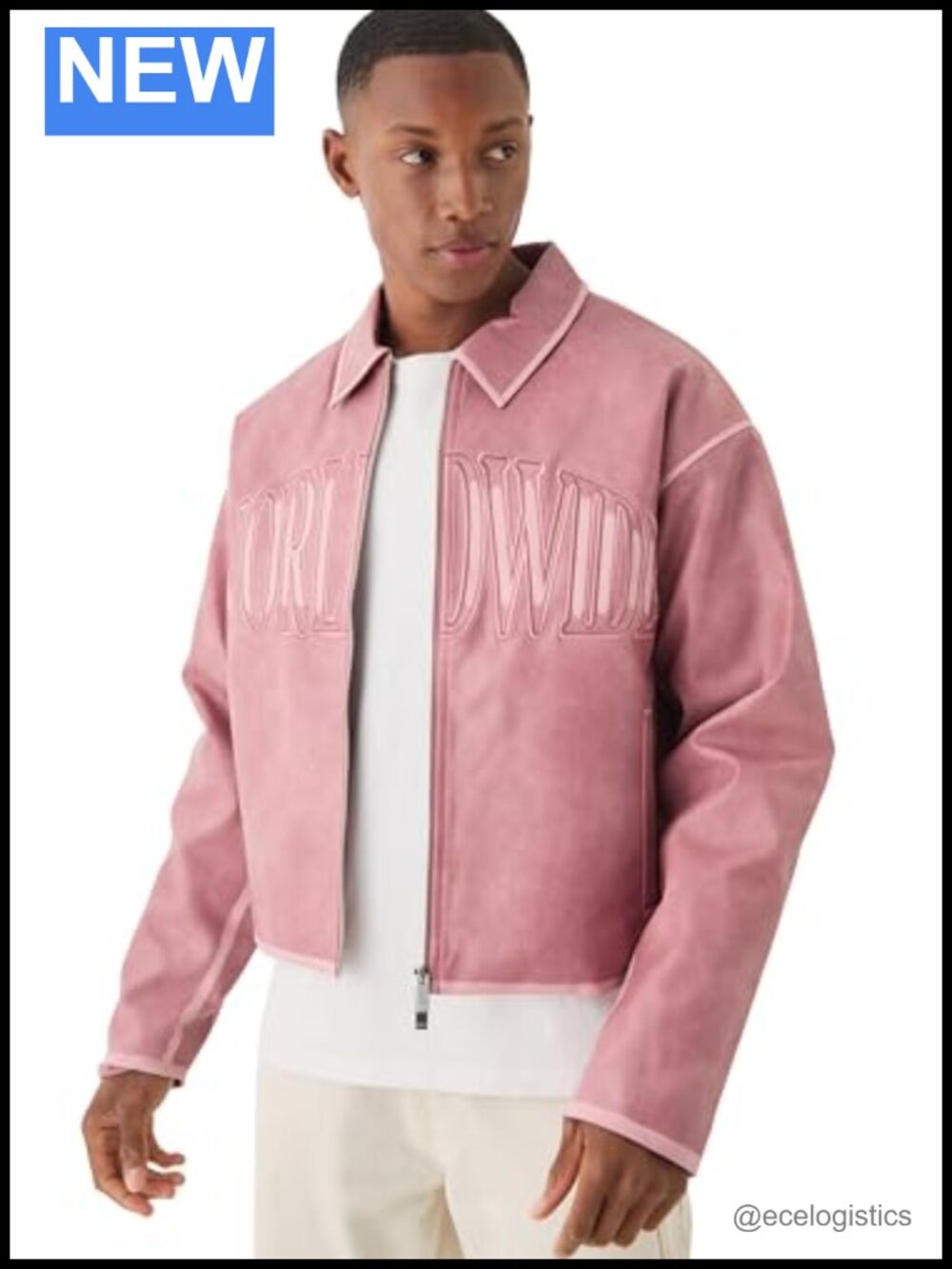 boohooMAN Boxy PU Faux Leather Applique Harrington Jacket